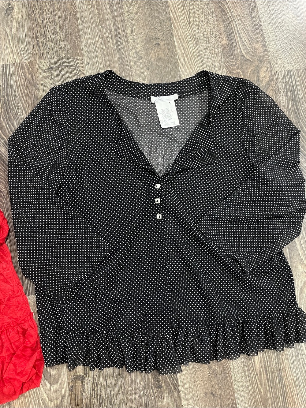 Women's Red Ruffle Button-Front Blouse - Picture 5 of 7